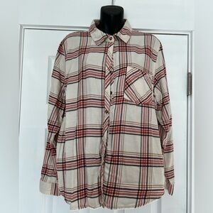 Maurices Multicolor Cream and Brown Plaid Shirt